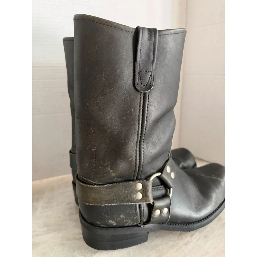 Double H Biker Boots Men Black Leather Square Toe Distressed Motorcycle 10.5